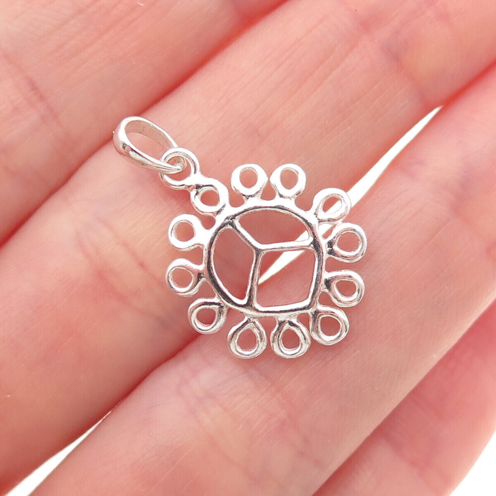 925 Sterling Silver Vintage Peace Symbol Ornate Charm Pendant